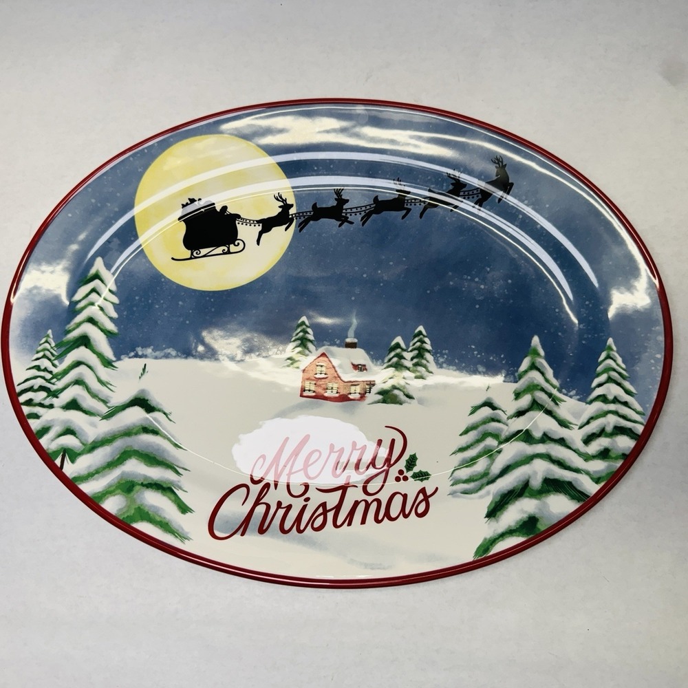 St. Nicholas Square Christmas Traditions 12x16 Large Oval Glass Serving Platter